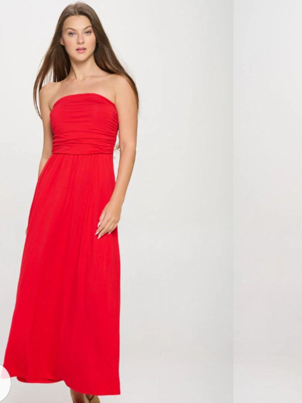 NWT West.k Red Strapless Draped Maxi Dress Ruched Size L